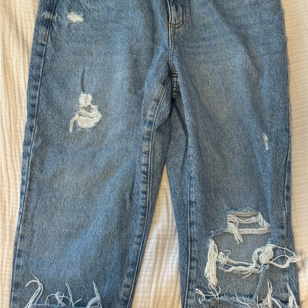 Garage Blue Distressed Straight Leg Jeans